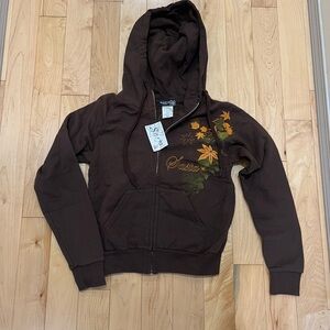 Brown Hoodie with Floral Design